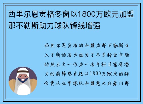 西里尔恩贡格冬窗以1800万欧元加盟那不勒斯助力球队锋线增强